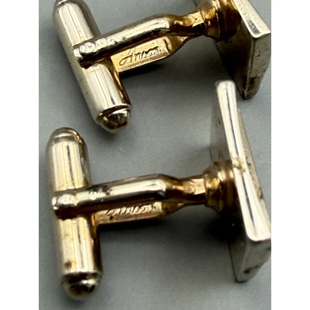 Anson Cufflinks Lot 2 Pair Mens Gold Silver Tone Etched Rectangular Bullet Back